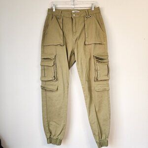 American Bazi Womens Pants Green Stretch High Rise Cargo Tapered Jogger Size L